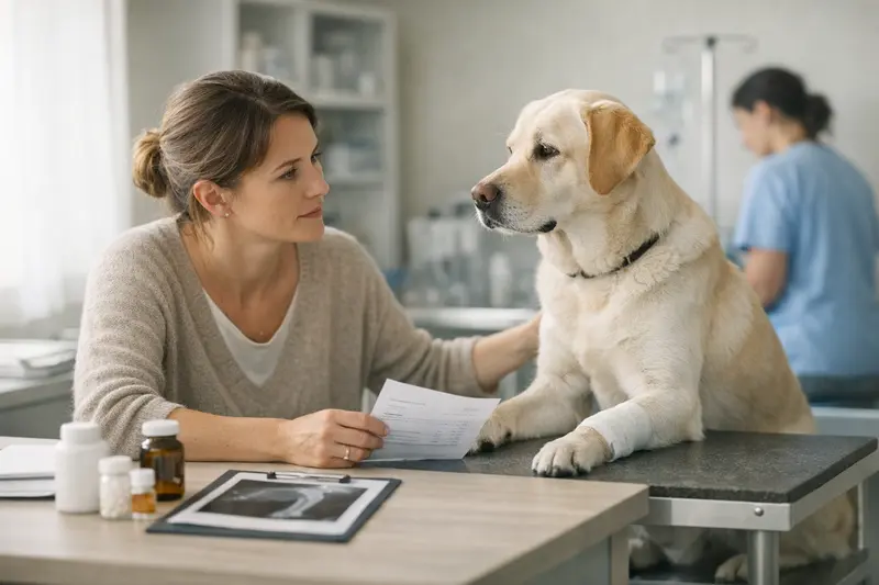 Tierarztkosten Hund - Untersuchung Ein Hund wird von einem Tierarzt untersucht, um die notwendigen Tierarztkosten realistisch einzuplanen.