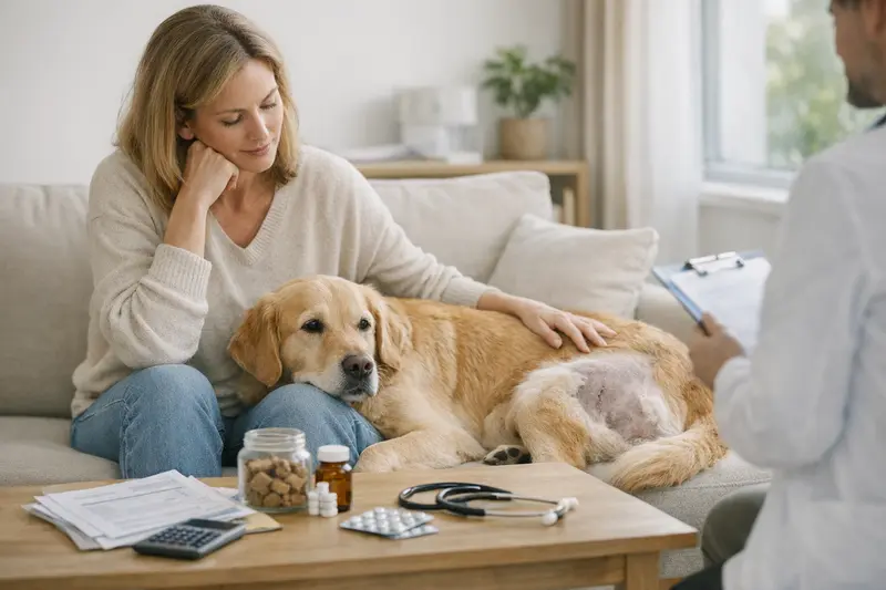 Hundeverversicherung: OP-Versicherung oder Krankenversicherung? Ein Hundebesitzer informiert sich über die richtige Versicherung für seinen Hund.