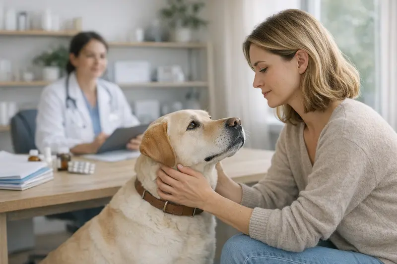 Vorsorgeuntersuchung Hund Hund bei einer tierärztlichen Vorsorgeuntersuchung zur Gesundheitsprüfung.