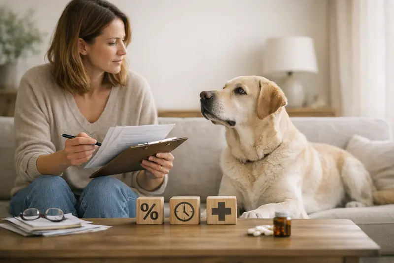 Hundehalter vergleicht verschiedene Tarifdetails für eine Hundekrankenversicherung.