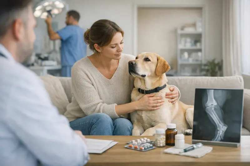 Unterschied zwischen OP-Schutz und Krankenversicherung für Hunde Illustration eines Hundes beim Tierarzt, um den Unterschied zwischen OP-Schutz und Krankenversicherung zu verdeutlichen.