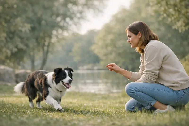 Hundename Rückruftraining Ein Hund wird mit einem kurzen Namen gerufen, was die Rückrufbarkeit erleichtert.