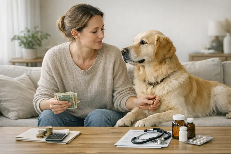 Hundekrankenversicherung: Beitrag oder Erstattung? Hundehalter überlegt, ob niedrige Beiträge oder hohe Erstattung bei einer Hundekrankenversicherung wichtiger sind.