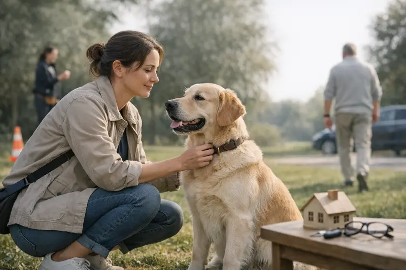 Hundehaftpflicht und Hundeschule Trained dog in a school environment, illustrating the importance of liability insurance for pet owners.