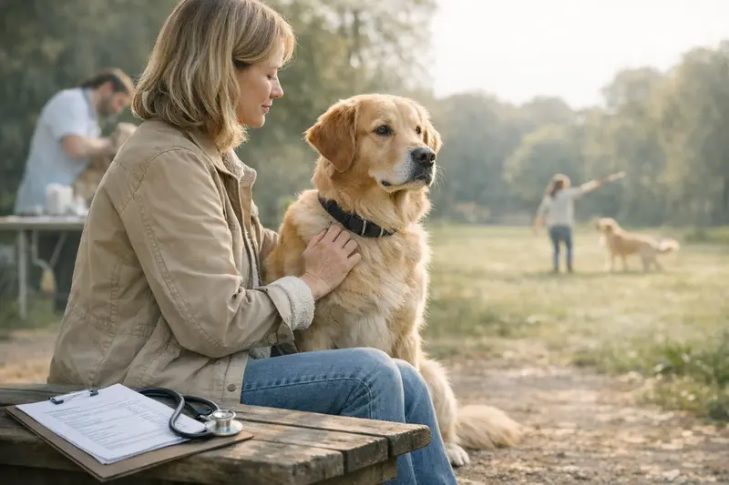 Gesunder Hund beim Spaziergang Ein Hund beim Spaziergang, der glücklich und gesund aussieht und sicherheitshalber tierärztlich versichert ist.