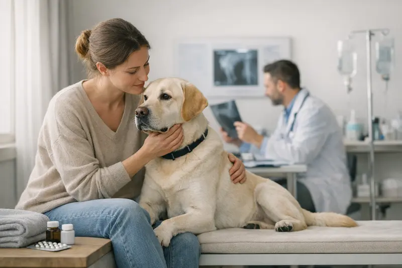 Hund beim Tierarzt Ein Hund beim Tierarzt zur Diagnostik und Nachsorge.