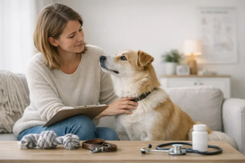 Hundehalter prüft den Versicherungsschutz für seinen Hund zur Gesundheitsvorsorge