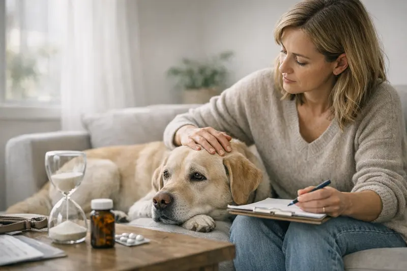 Wartezeiten und Vorerkrankungen in der Tierkrankenversicherung Hund mit einem Tierarzt, der über Wartezeiten in der Tierkrankenversicherung informiert.