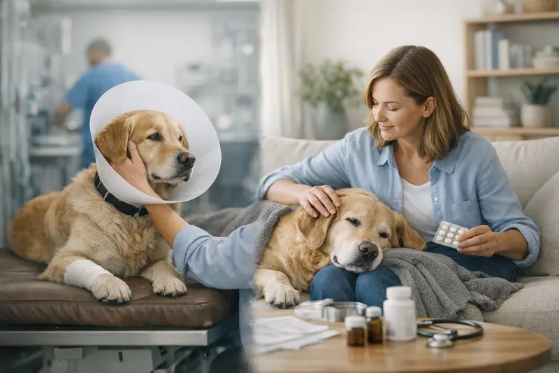 Untersuchung Hund Tierkrankenversicherung Hund bei einer tierärztlichen Untersuchung, die den Unterschied zwischen OP-Schutz und Vollschutz verdeutlicht.