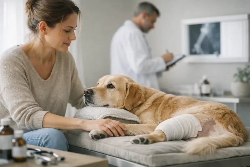 Tierarztuntersuchung vor OP für Hunde Tierarzt untersucht einen Hund vor einer Operation im Rahmen einer OP-Versicherung.