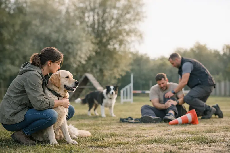 Hundetraining und Haftpflichtversicherung Hundetraining mit einem Hund, während ein Trainer dem Hund Kommandos beibringt.