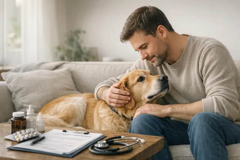 Tierarztbesuch Hund Tarifvergleich Gelassener Hund beim Tierarzt, der für den Tarifvergleich von Hundevericherten steht.