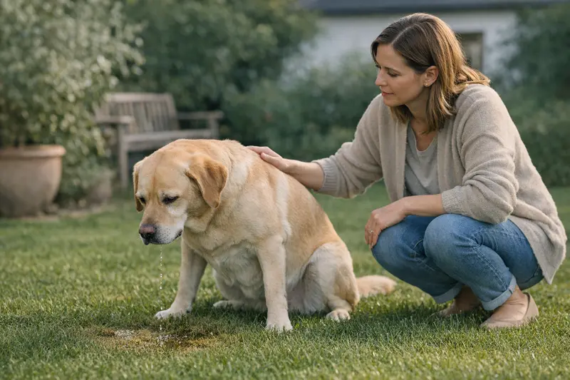 Ein Hund bei einem Tierarzt, der auf Symptome wie Schmerzen und Unsauberkeit untersucht wird.