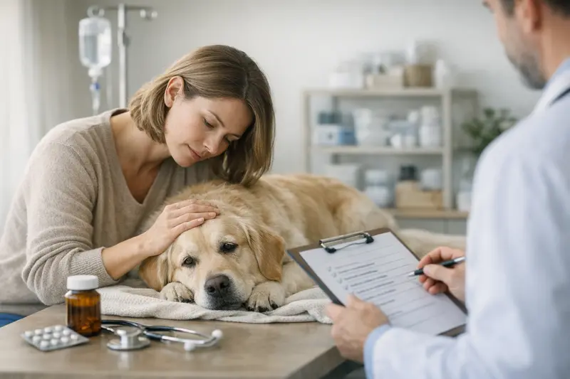 Hund beim Tierarzt – Gesundheitsuntersuchung Ein Hund beim Tierarzt, der medizinisch untersucht wird.