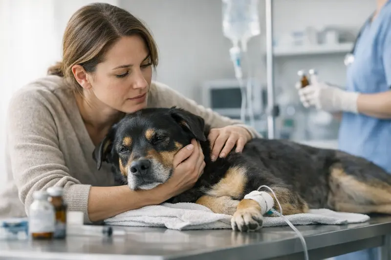 Hundeuntersuchung bei Vergiftung Hundeärztin untersucht einen Hund auf Vergiftungssymptome.