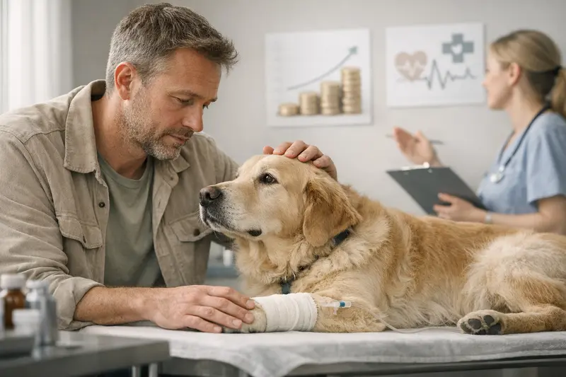 Tierarztbesuch Hund - Kosten und Absicherung Ein Hund bei einem Tierarztbesuch zur Untersuchung von Krankheitskosten und Versicherungsfragen.