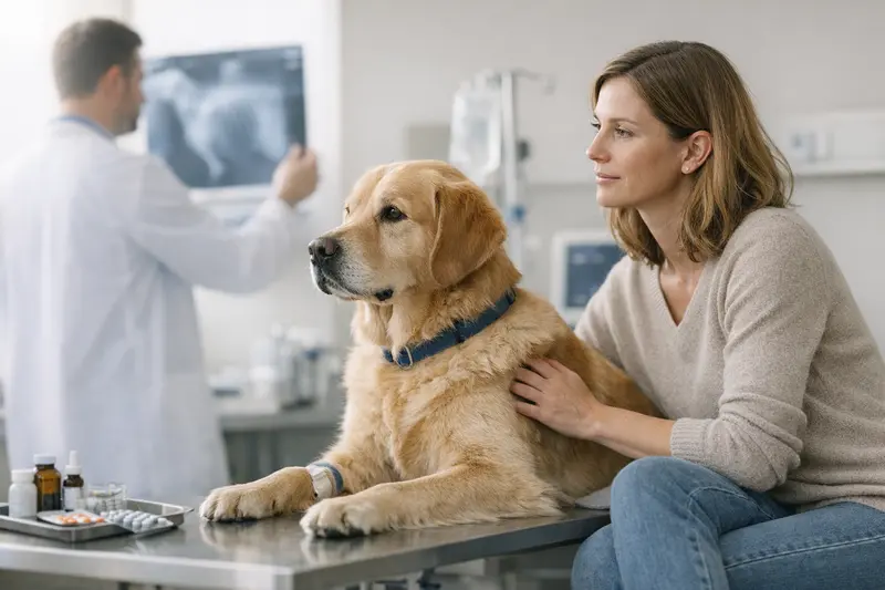 Tierarztkosten für Hunde und Katzen Tierarzt untersucht einen Hund mit diagnostischen Geräten, um versteckte Gesundheitskosten aufzuzeigen.