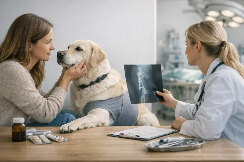 Hund bei Tierarztbehandlung Ein Hund beim Tierarzt, der eine Behandlung erhält.