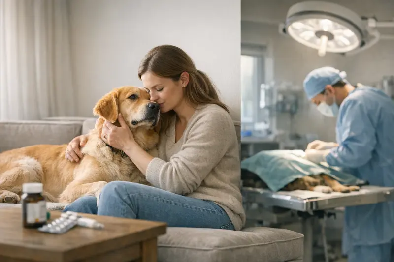 Hund beim Tierarzt, um die Unterschiede zwischen OP-Schutz und Hundekrankenversicherung zu erläutern.