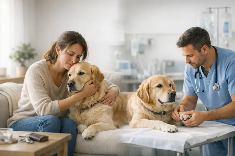 Hundeversicherung und Tierarztbesuch Ein Hund, der beim Tierarzt untersucht wird, symbolisiert die Bedeutung einer Krankenversicherung.