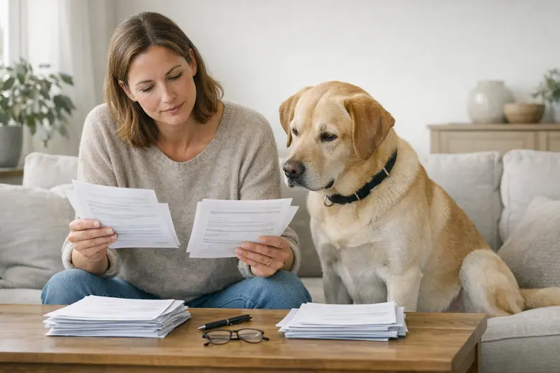 Ein Hund, der bei einem Tierarzt untersucht wird, um über die Vorteile von Versicherungen zu lernen.