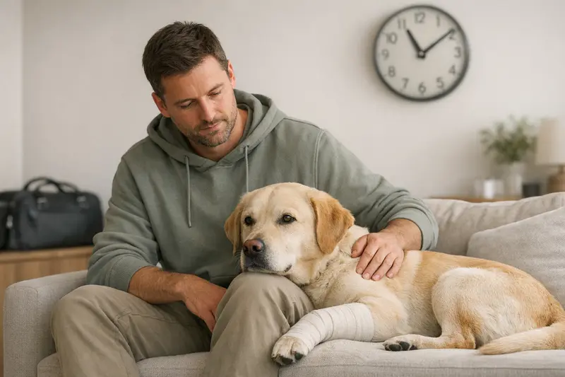 Ein Hund wird vom Tierarzt untersucht, um mögliche Beschwerden festzustellen.