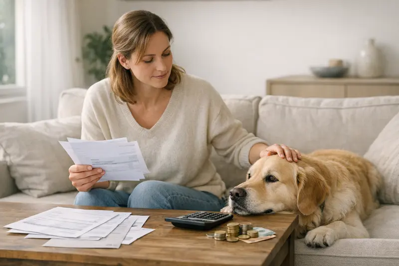 Selbstbeteiligung und Tierarztkosten bei Hunden Ein Hundebesitzer betrachtet eine Rechnung vom Tierarzt im Zusammenhang mit der Selbstbeteiligung seiner Hundeversicherung.