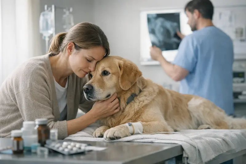 Behandlungskosten beim Tierarzt für Hunde Ein Hund wird in einer Tierarztpraxis behandelt, während die Tierärztin wichtige Diagnoseschritte durchführt.