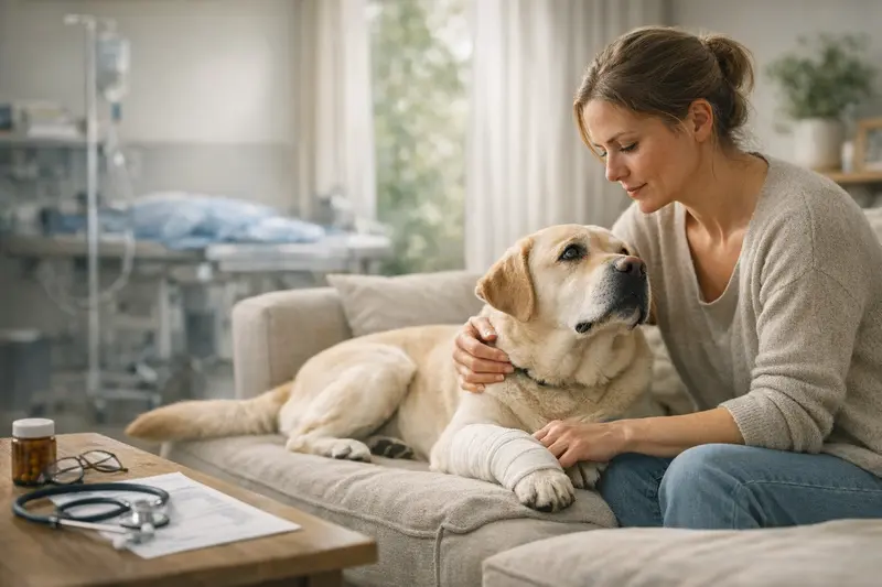 Ein älterer Hund beim Tierarzt, symbolisch für die Überlegung, ob eine Hundeversicherung sinnvoll ist.