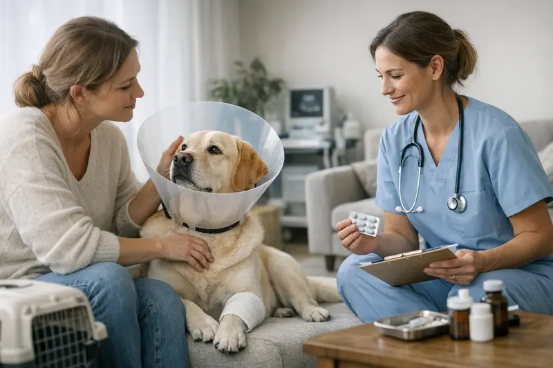 Hund beim Tierarzt - OP- und Krankenversicherung vergleichen Ein Hund beim Tierarzt, der sich einer Untersuchung unterzieht, um die Unterschiede zwischen OP-Versicherung und Krankenversicherung zu verdeutlichen.