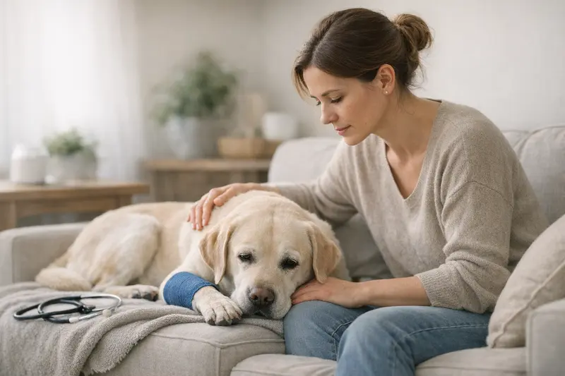 Hund krank Vorerkrankungen Versicherung Ein Hundebesitzer, der mit einem Tierarzt über Vorerkrankungen und Versicherungsfragen spricht.
