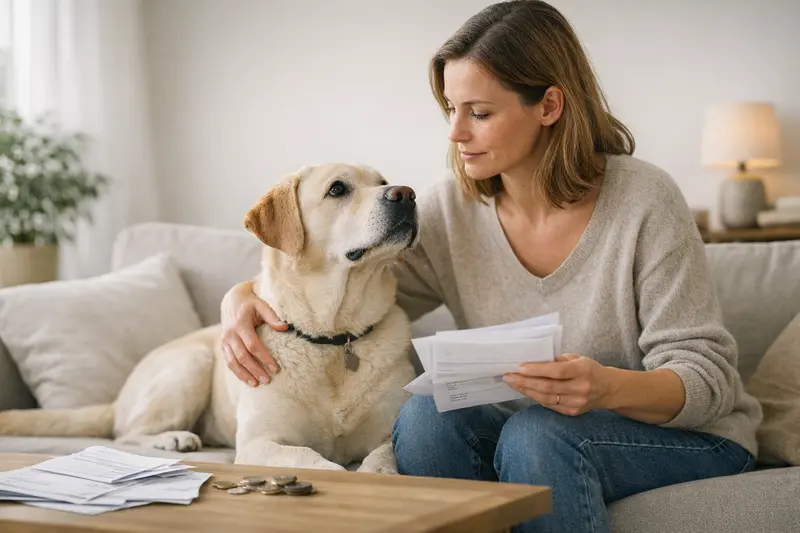 Selbstbeteiligung in der Hundeversicherung Hundebesitzer bespricht die Selbstbeteiligung seiner Hundekrankenversicherung mit einem Tierarzt.