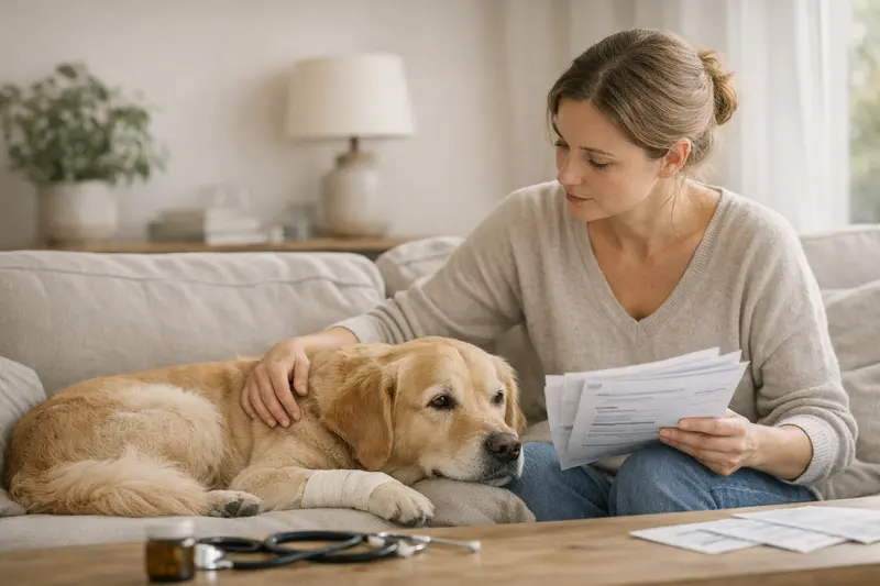 Auswirkungen von Vorerkrankungen auf Hundeversicherung Hundehalter informiert sich über die Auswirkungen von Vorerkrankungen auf die Hundeversicherung.