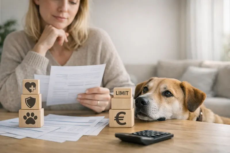 Hundeversicherung Tarifvergleich Hundehalter vergleicht verschiedene Tarife für eine Hundeversicherung auf einem digitalen Gerät.