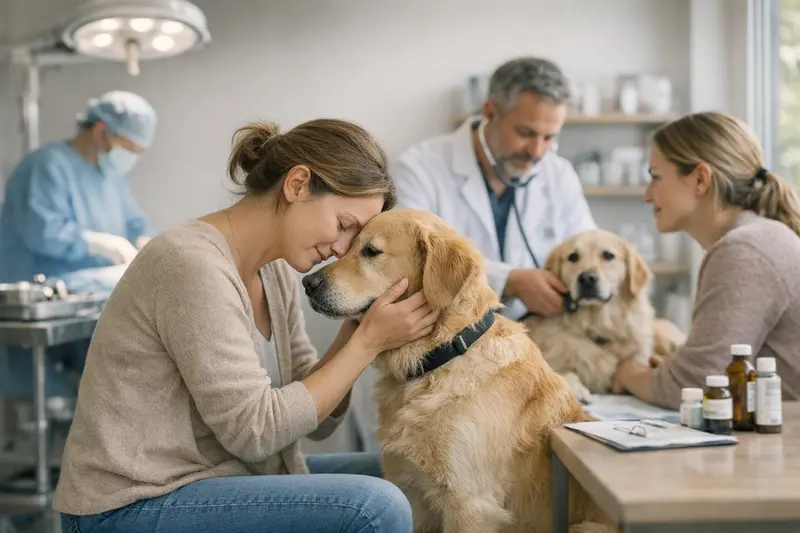 Unterschied zwischen OP- und Hundekrankenversicherung Illustration einer Hundeschutzversicherung, die den Unterschied zwischen OP-Versicherung und Hundekrankenversicherung erklärt.