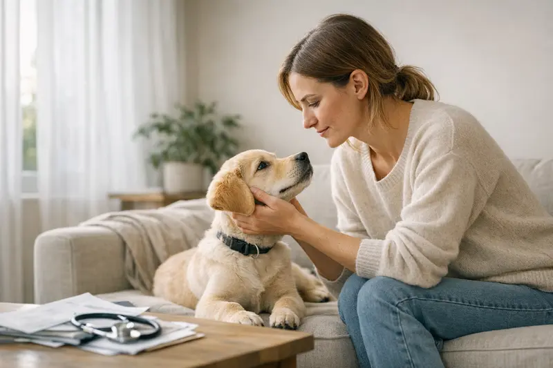 Junger, gesunder Hund spielt im Garten und vermittelt Freude und Vitalität, symbolisiert den Wert einer Hundeversicherung.
