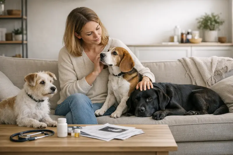 Hundeversicherung im Mehrhundehaushalt Hunde im Mehrhundehaushalt spielen zusammen im Garten, symbolisieren die Bedeutung der Hundeversicherung.