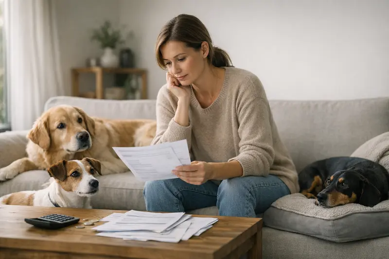 Selbstbeteiligung bei Mehrhundehaushalten Drei fröhliche Hunde in einem Garten, was die Herausforderungen der Selbstbeteiligung bei mehreren Hunden symbolisiert.