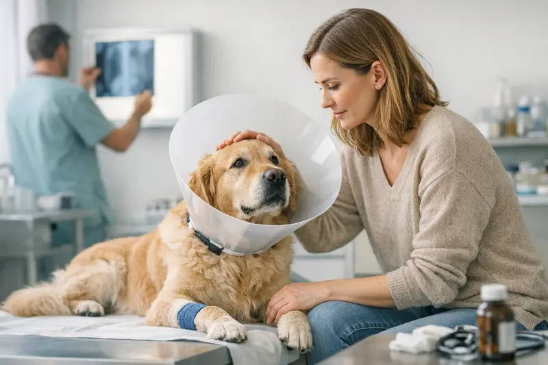 Hundeversicherung OP-Kostenschutz Hund beim Tierarzt zur OP-Vorbereitung.