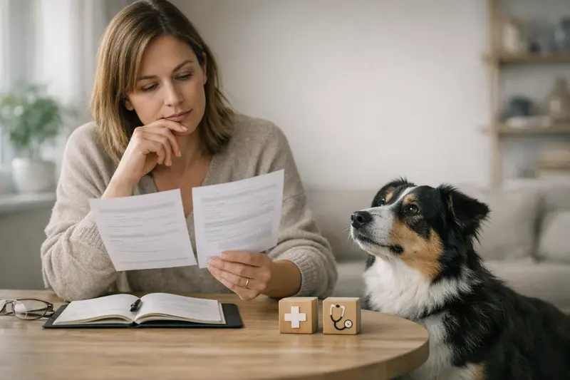 Ein Hundebesitzer, der sich über verschiedene Tierkrankenversicherungen informiert.