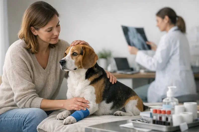 Tierarztuntersuchung für OP-Versicherung Ein Hund wird vom Tierarzt auf mögliche OP-Voruntersuchungen untersucht.