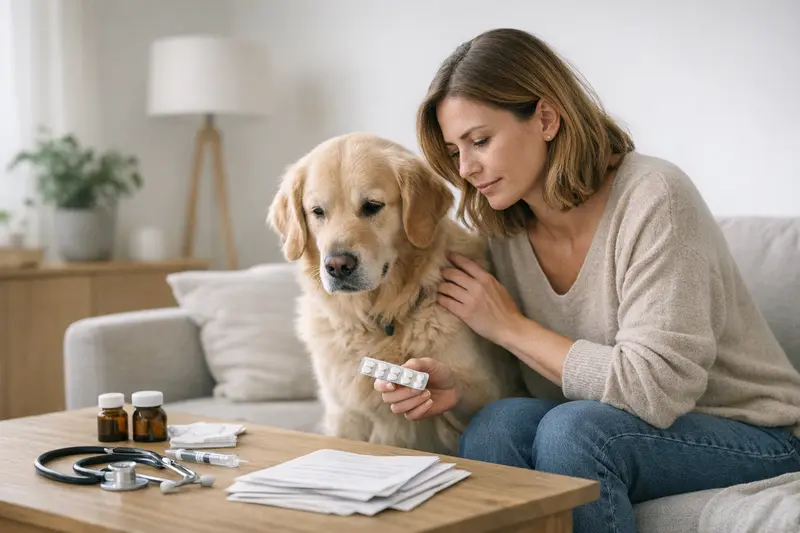 Hund beim Tierarzt Eine glückliche Familie mit ihrem Hund beim Tierarzt, was die Wichtigkeit der Hundekrankenversicherung verdeutlicht.