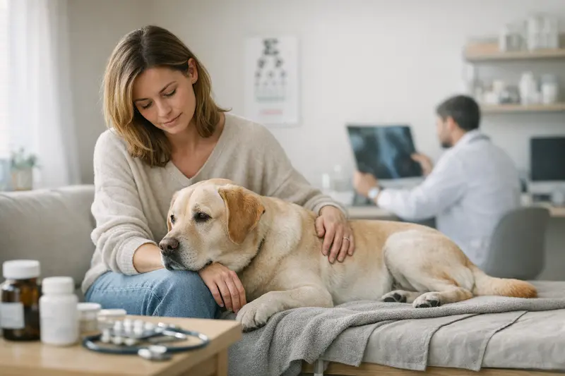 Hund beim Tierarzt mit Gesundheitscheck Ein gesunder Hund beim Tierarzt, der für eine Untersuchung vorbereitet wird.