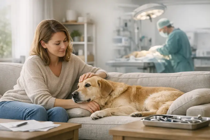 Hund beim Tierarzt zur Vorsorge Ein gesunder Hund beim Tierarzt zur Vorsorgeuntersuchung, die Bedeutung von Krankenversicherungen verdeutlicht.