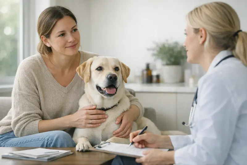 Junger, gesunder Hund bei einem Tierarzt-Check-up, symbolisierend die Vorteile einer Tierkrankenversicherung