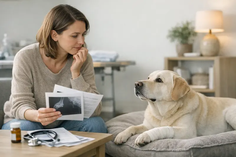 Ein Hundebesitzer berät sich über die passende Versicherung für seinen Hund.