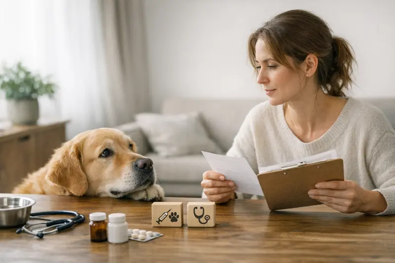 Tierärztliche Untersuchung von Hunden Zwei Hunde beim Tierarzt zur Untersuchung, um Vorsorgeleistungen ihrer Versicherung zu prüfen.