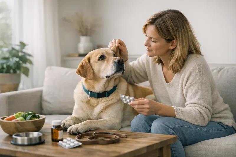 Vorsorgeuntersuchung für Hunde Ein Hund beim Tierarzt zur Vorsorgeuntersuchung, um mögliche Gesundheitskosten zu vermeiden.