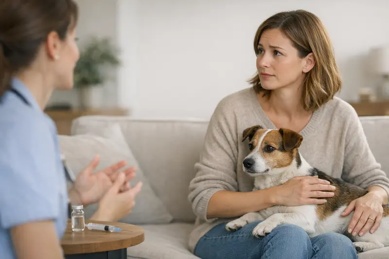 Hund beim Tierarzt für eine Impfung.