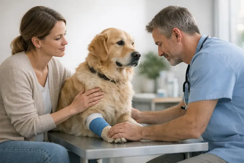 Nachsorge Untersuchung Hund Hund bei einer Nachsorgeuntersuchung nach einer Operation beim Tierarzt